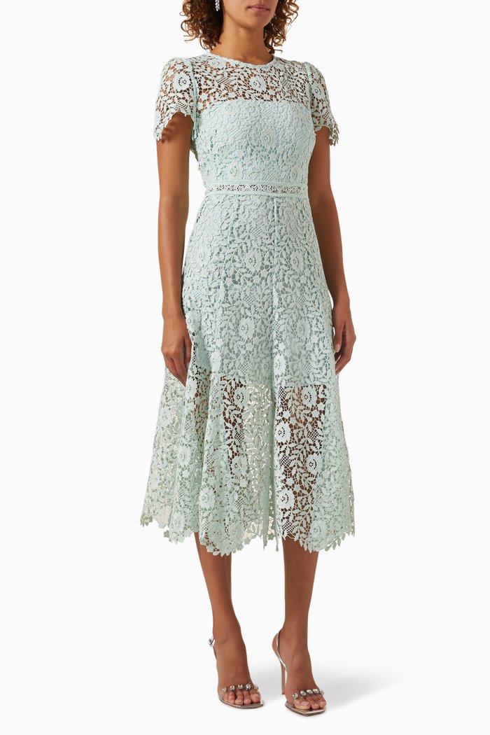 

Midi Dress in Rose Lace, Blue
