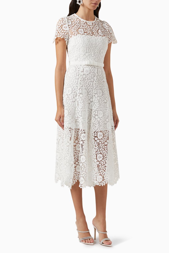

Midi Dress in Rose Lace, White