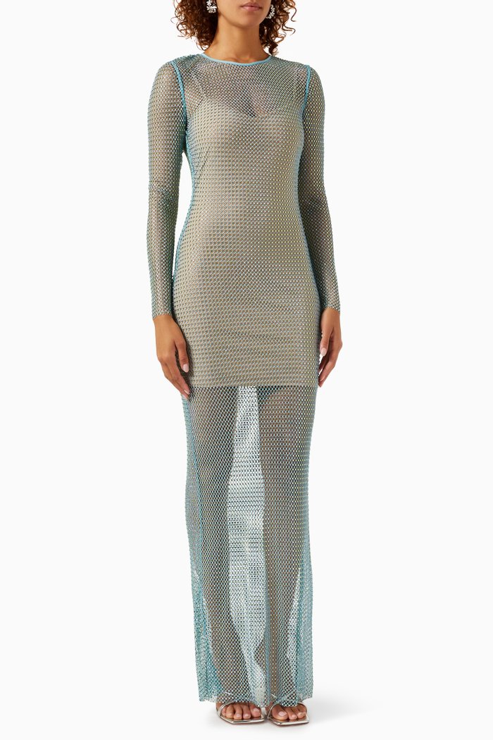 

Rhinestone Fishnet Maxi Dress, Green
