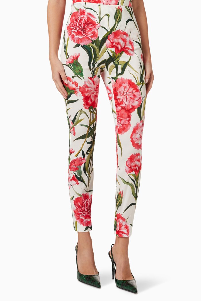 

Leggings in Carnation-print Silk Charmeuse, Multicolour