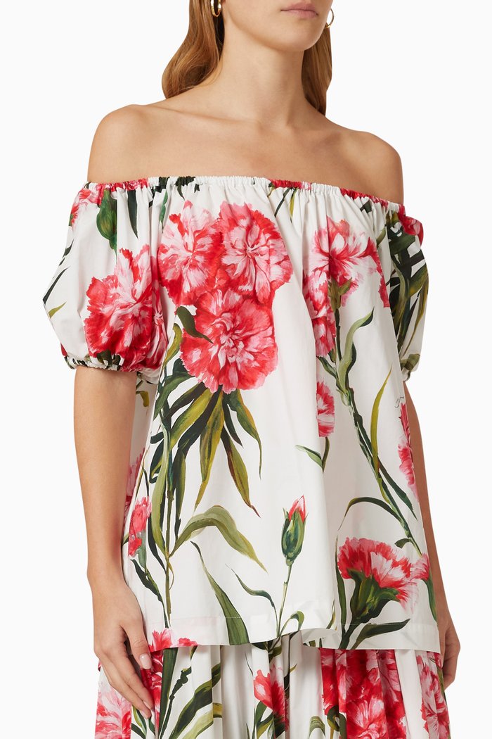 

Blouse in Carnation-print Cotton Poplin, Multicolour
