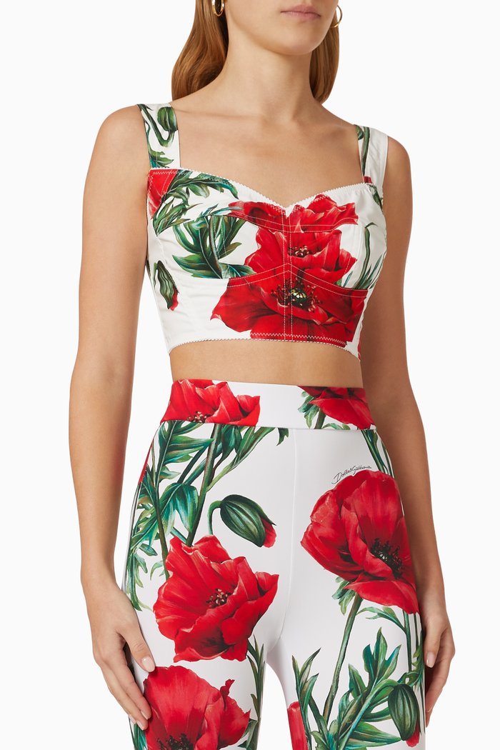

Crop Top in Poppy-print Textured Fabric, Multicolour