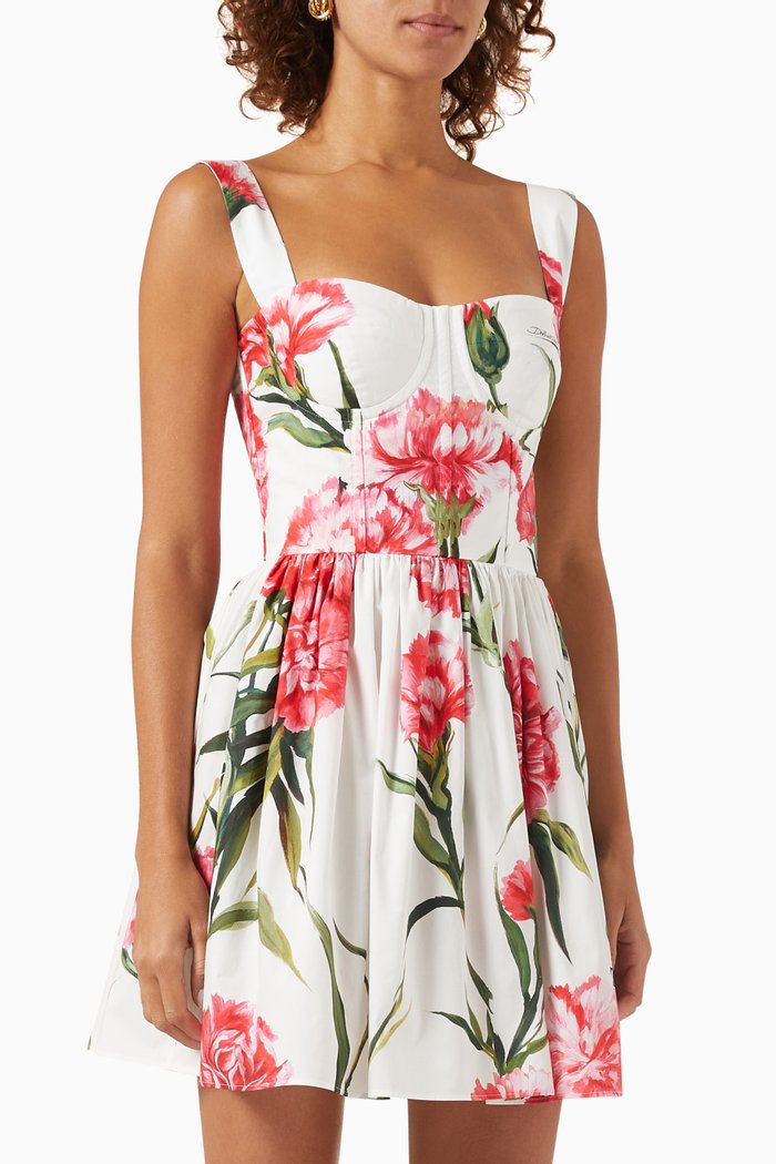 

Carnation-print Mini Dress in Cotton-poplin, Multicolour