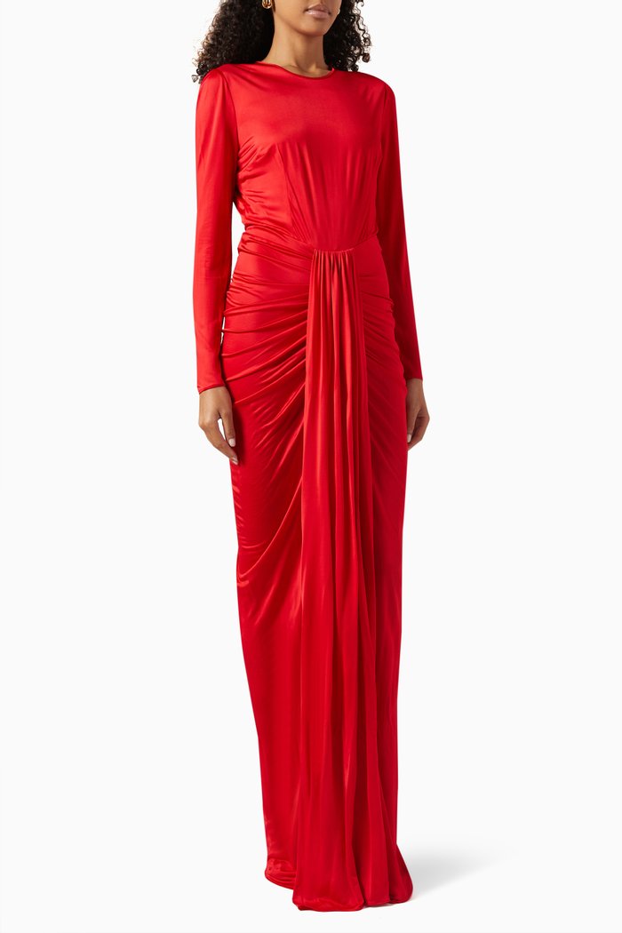 

Organzine Draped Maxi Dress, Red