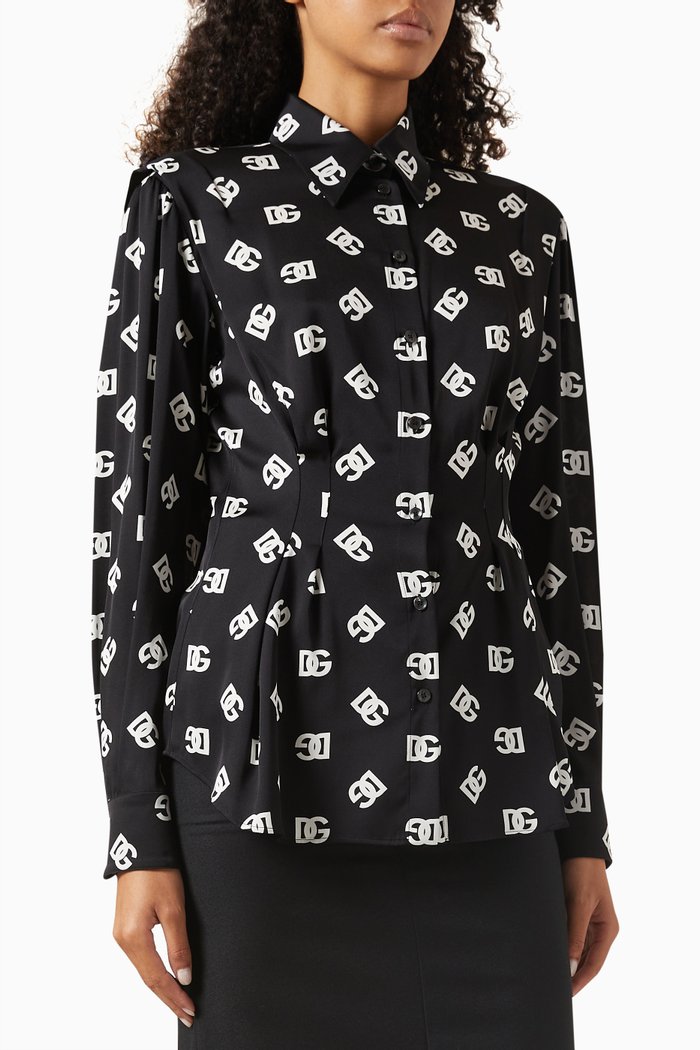

All-over Logo Shirt in Stretch-silk, Black