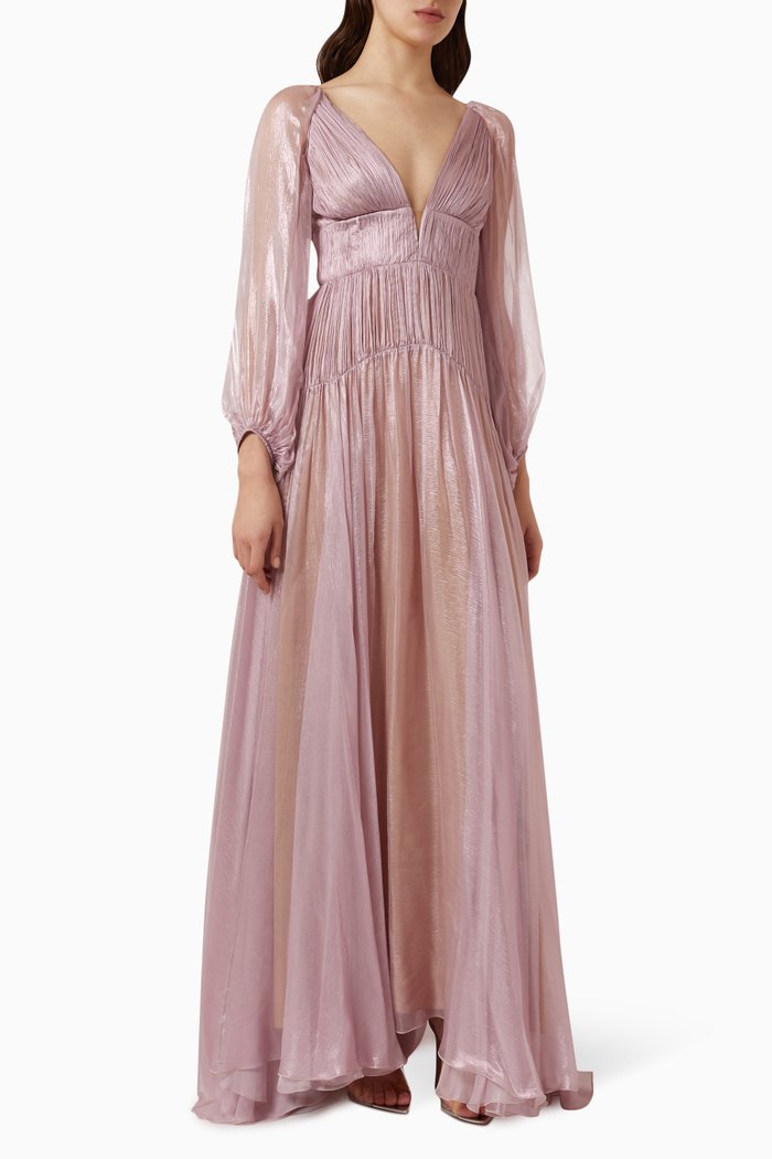 

Zeena Pleated Maxi Dress in Silk, Pink