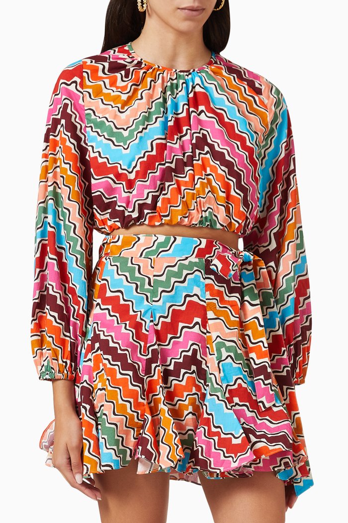 

Azure Printed Cropped Top in Cotton, Multicolour