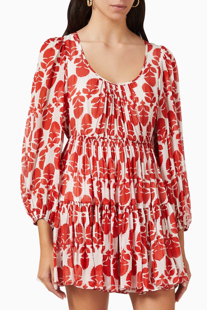 

Gia Printed Mini Dress in Viscose, Red