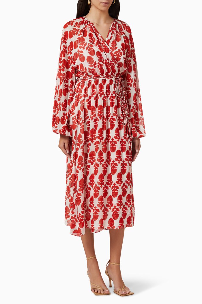 

Lia Wrap Midi Dress in Viscose, Red
