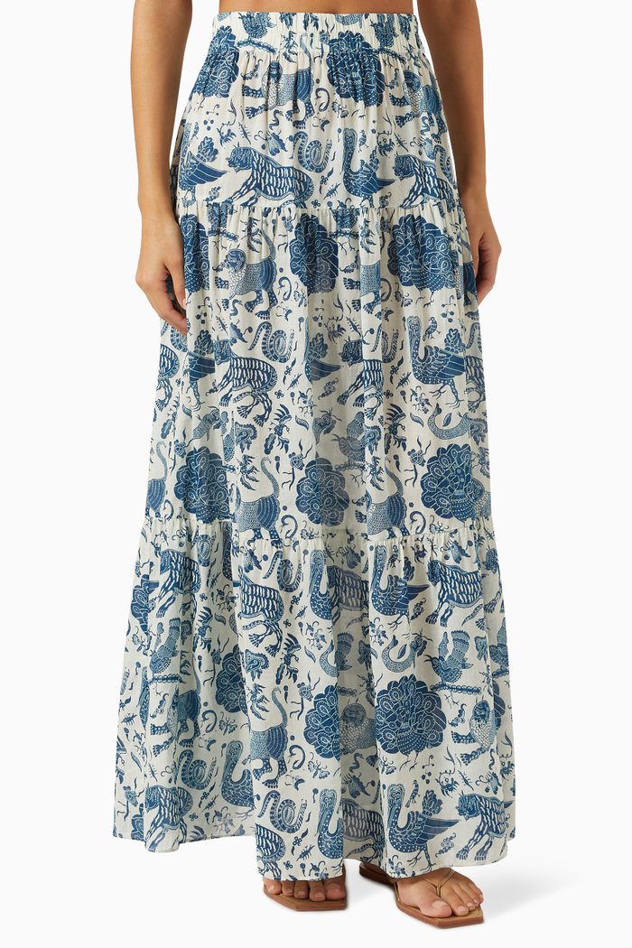 

Vita Printed Maxi Skirt in Cotton, Blue