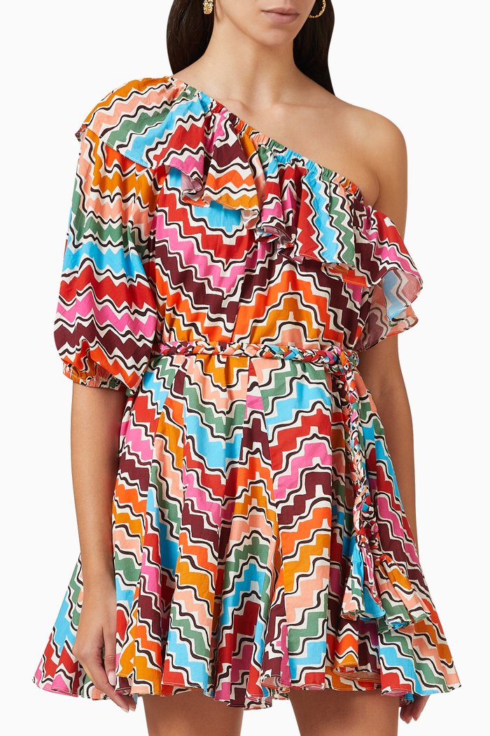 

Ozzie One-shoulder Mini Dress in Cotton, Multicolour