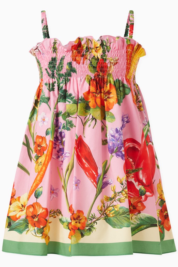 

Farmer Print Poplin Sun Dress in Cotton, Pink