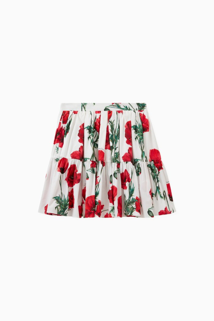 

Poppy Print Mini Skirt in Cotton, Red