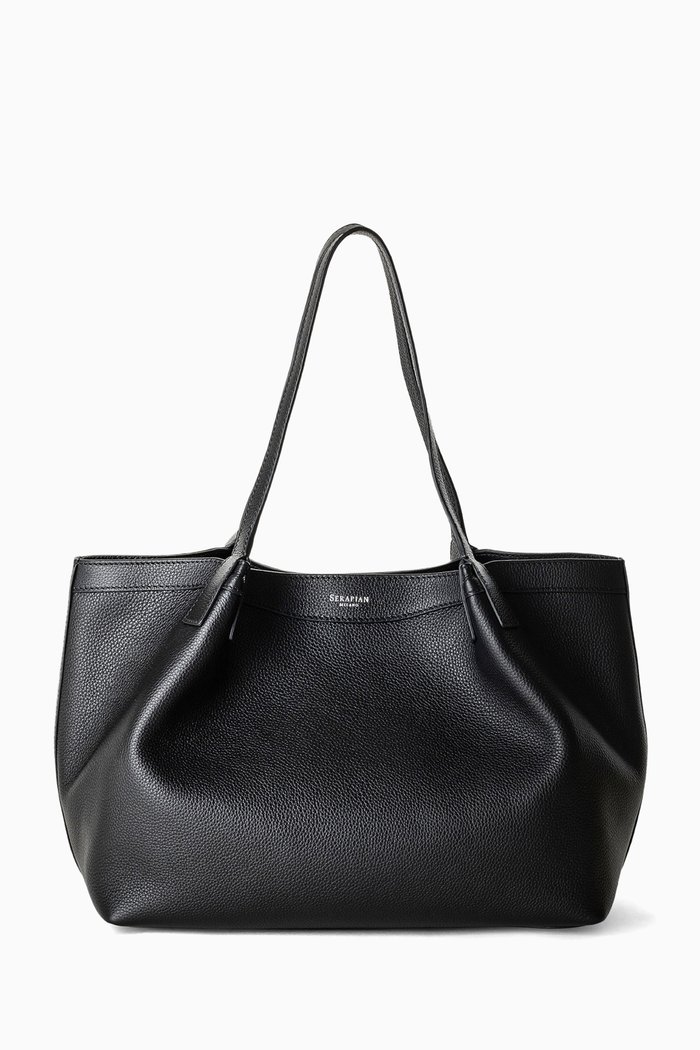 Small Secret Tote Bag in Rugiada Leather, Black