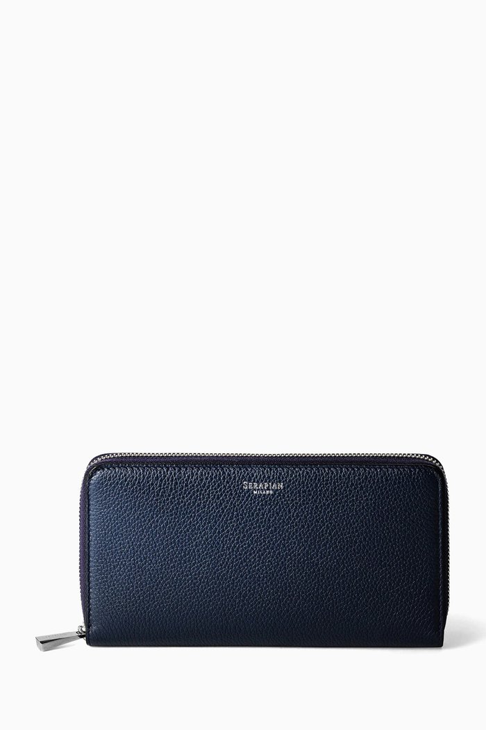 Zipped Wallet in Rugiada Leather, Blue