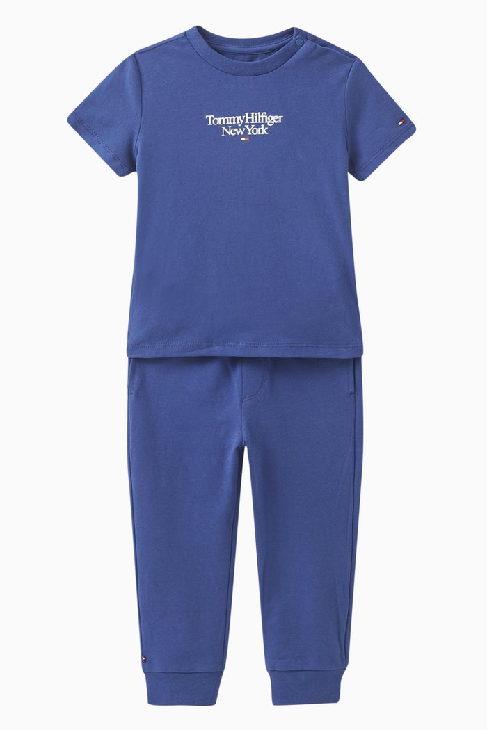 

Logo Print T-shirt and Sweatpants, Set of Two, Blue