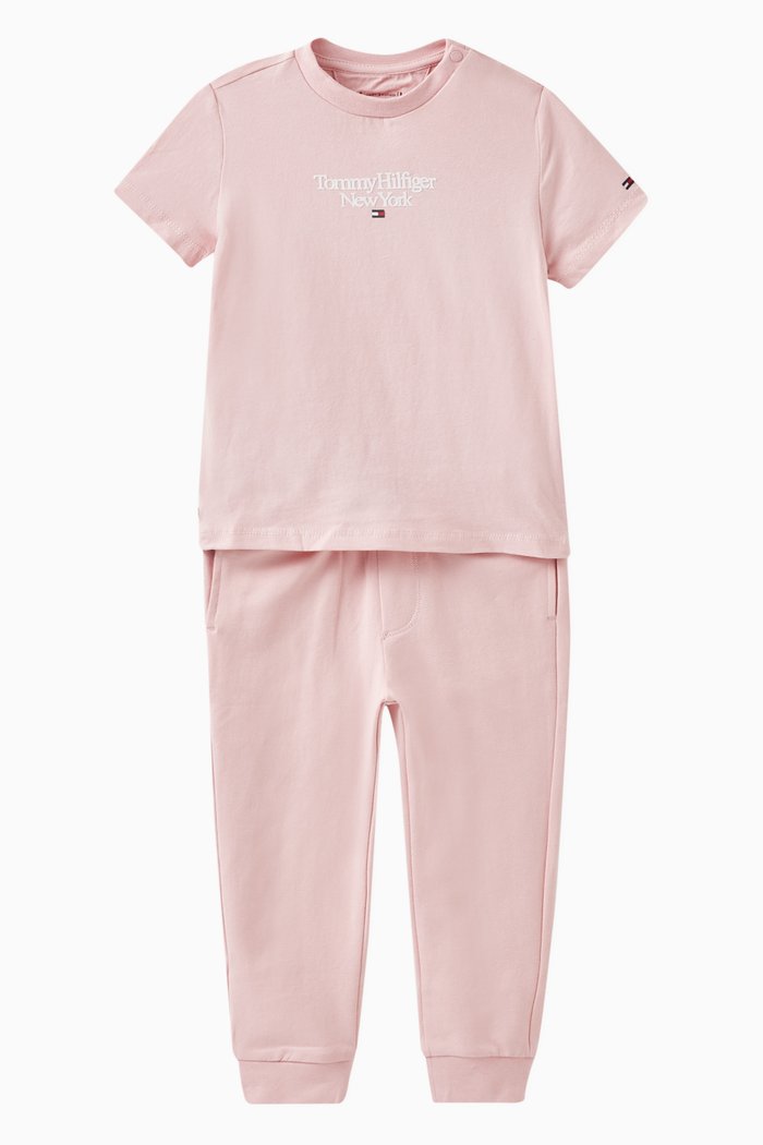 

Logo Print T-shirt and Sweatpants, Set of Two, Pink