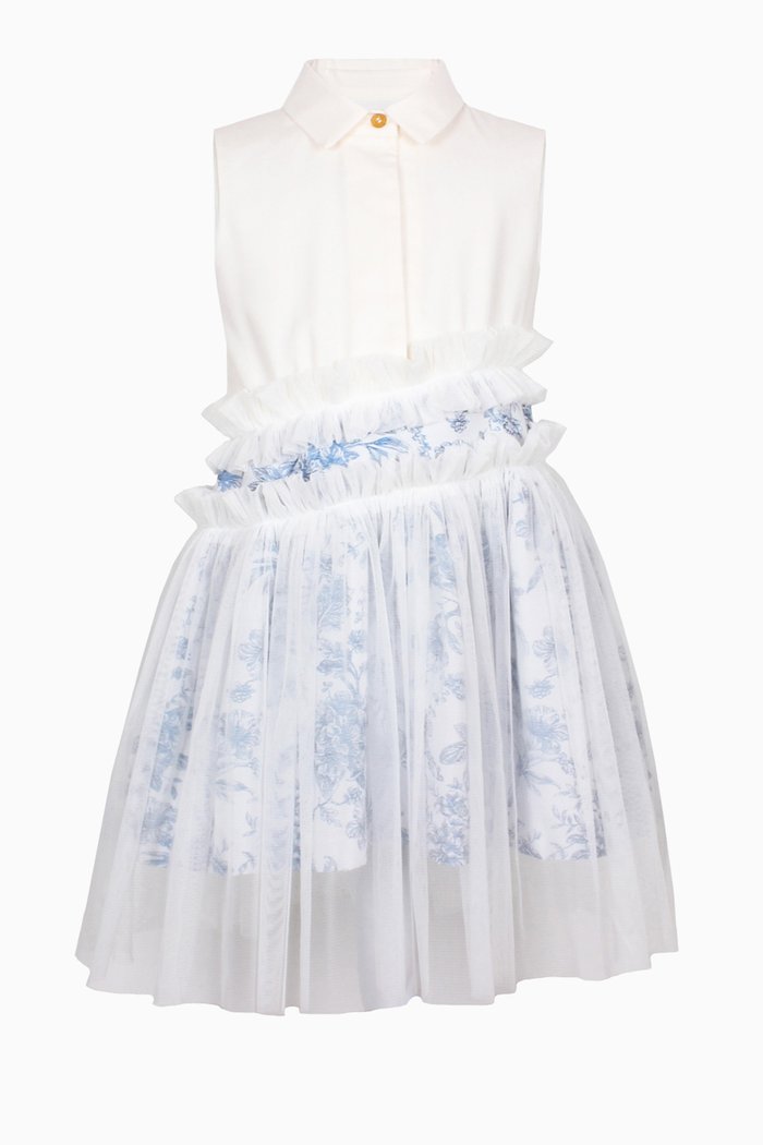 

Grace Floral-print Dress in Cotton and Tulle, Blue