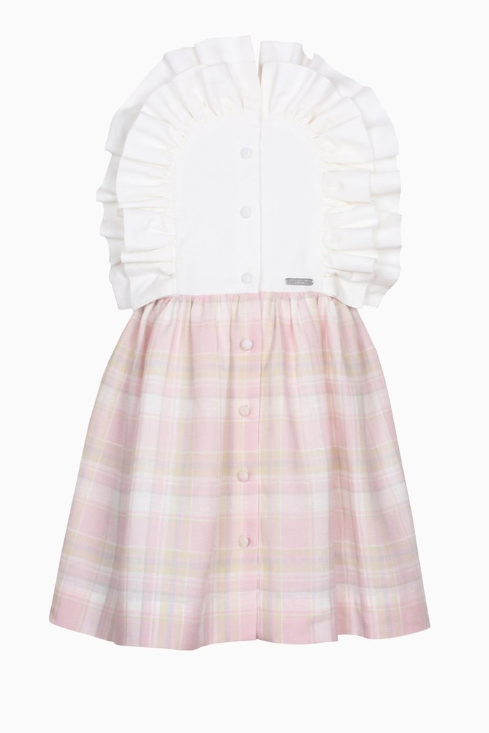

Willow Ruffled Check-print Dress in Linen, Pink