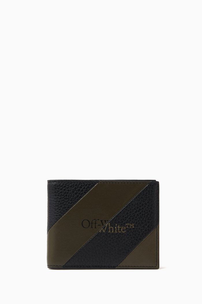 

Diagonal Industrial Stripe Bi-fold Wallet in Leather, Neutral