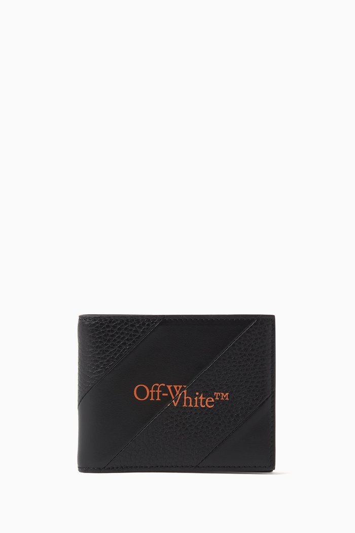 

Diagonal Industrial Stripe Bi-fold Wallet in Leather, Black