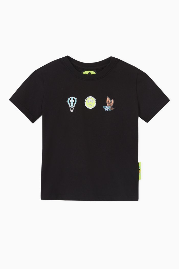 

Hot Air Balloon Graphic T-shirt in Cotton, Black