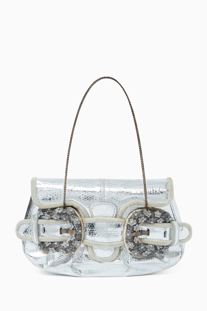 

Buckle Bag Clutch in Metallic Leather