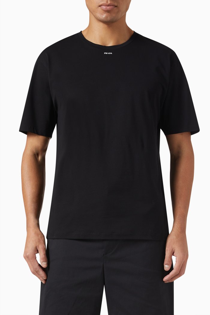 Collar Logo T-shirt in Cotton Jersey, Black