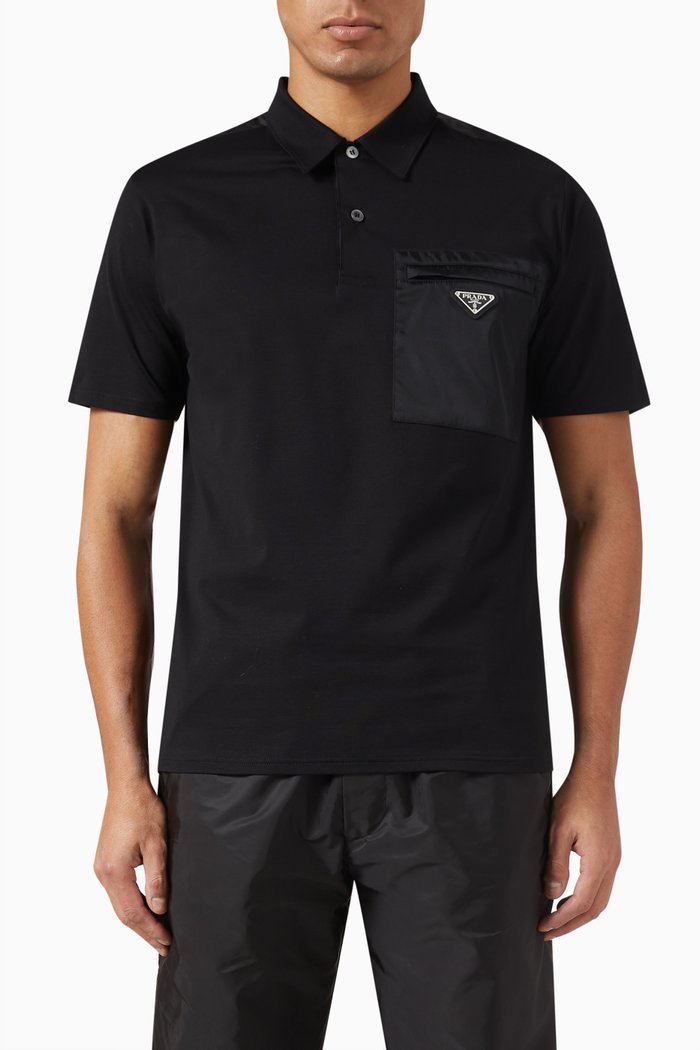 

Triangle Logo Polo Shirt in Cotton Blend, Black