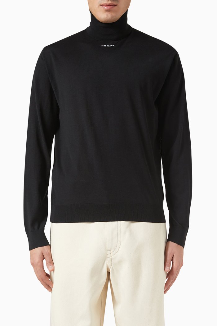 

Logo Turtleneck Sweater in Virgin Wool, Black