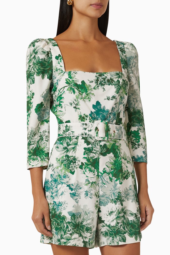 

Penelope Belted Romper in Stretch-crepe, Green