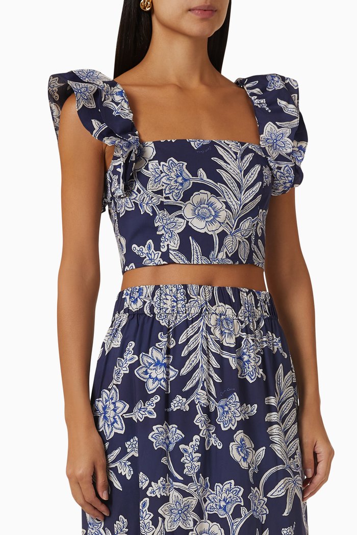 

Darby Ruffled Bandeau Top in Cotton-poplin, Blue