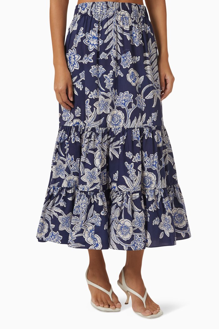 Chase Tiered High-rise Midi Skirt in Cotton-poplin, Blue