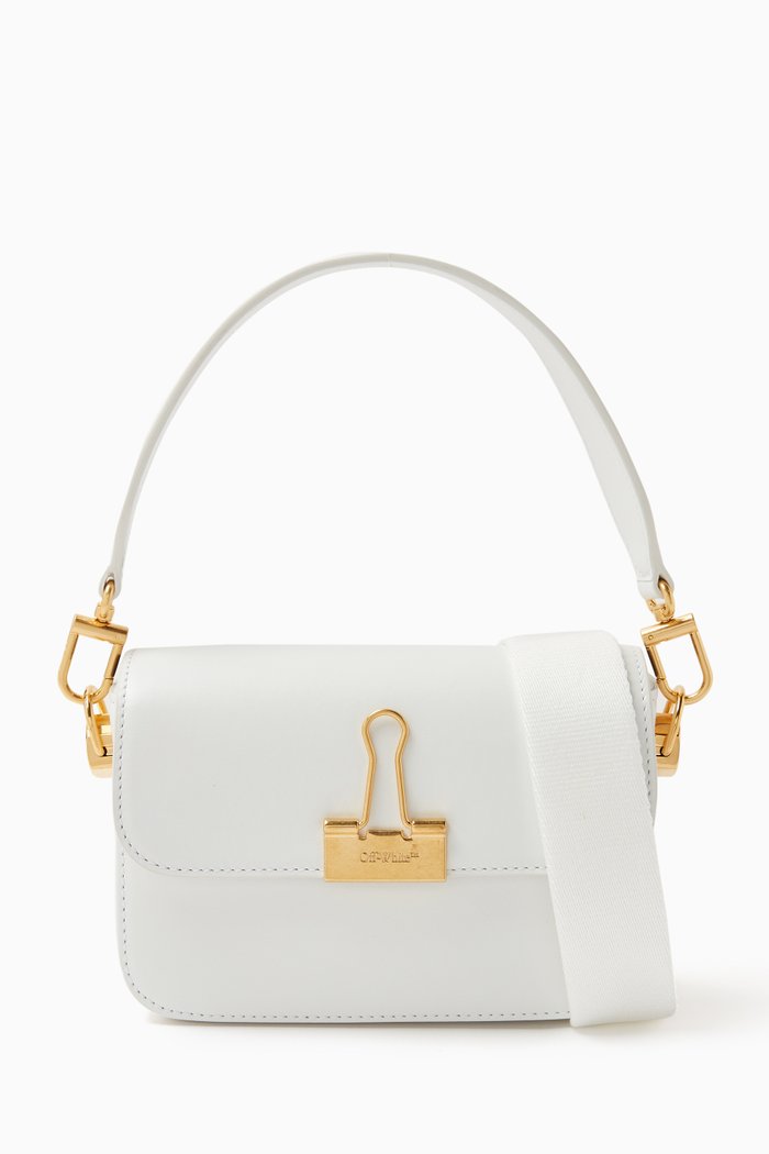 

Small Plain Binder Shoulder Bag in Leather, White