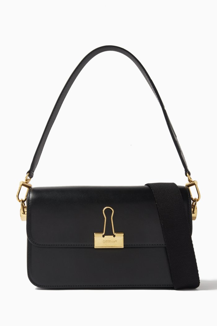 

Medium Plain Binder Shoulder Bag in Leather, Black