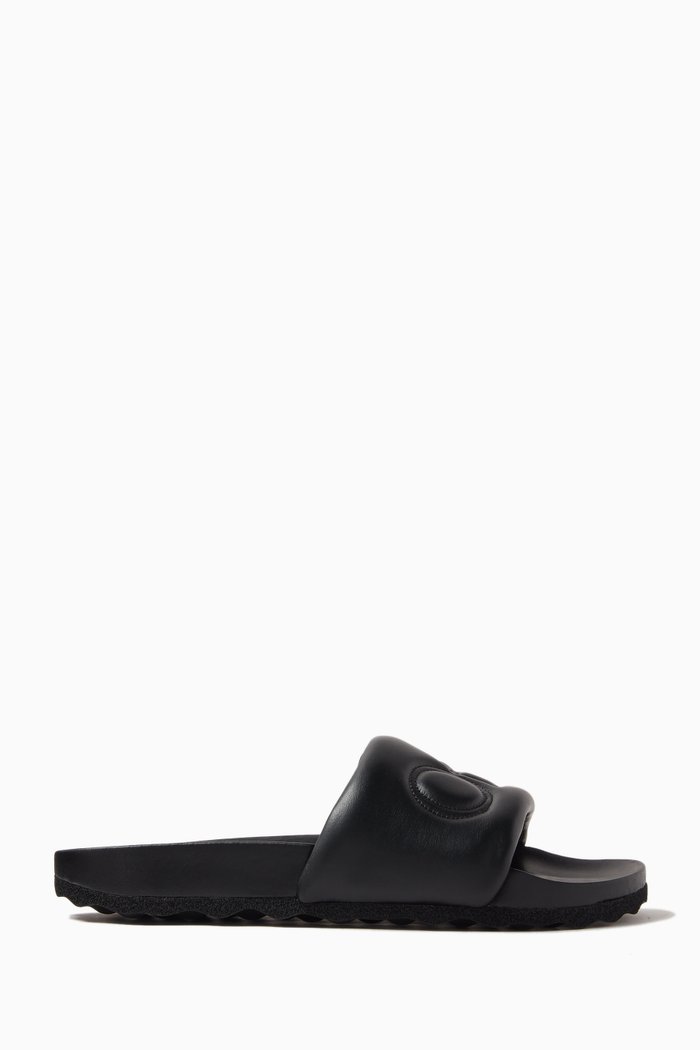 Bookish Logo Slides in Leather, Black