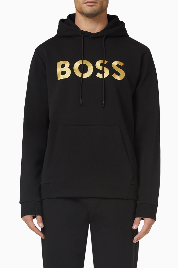 

Logo Print Hoodie in Jersey, Black