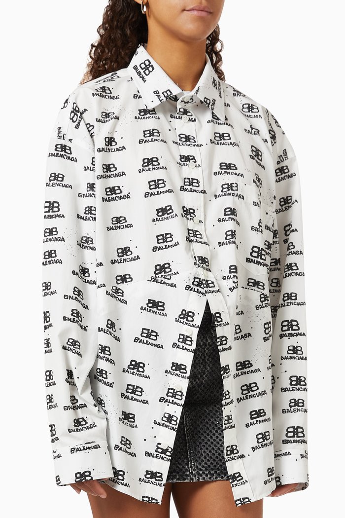 

Swing Shirt in Hand Drawn BB Icon Jacquard Chiffon, White