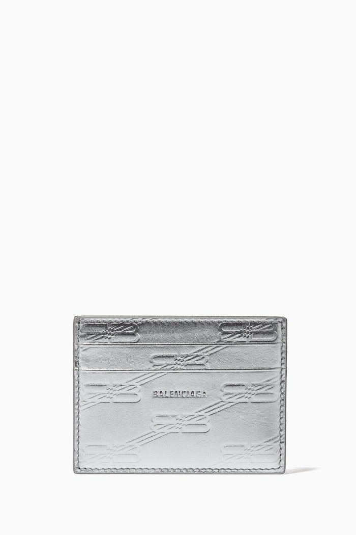 

Monogram Card Case in Leather, Silver