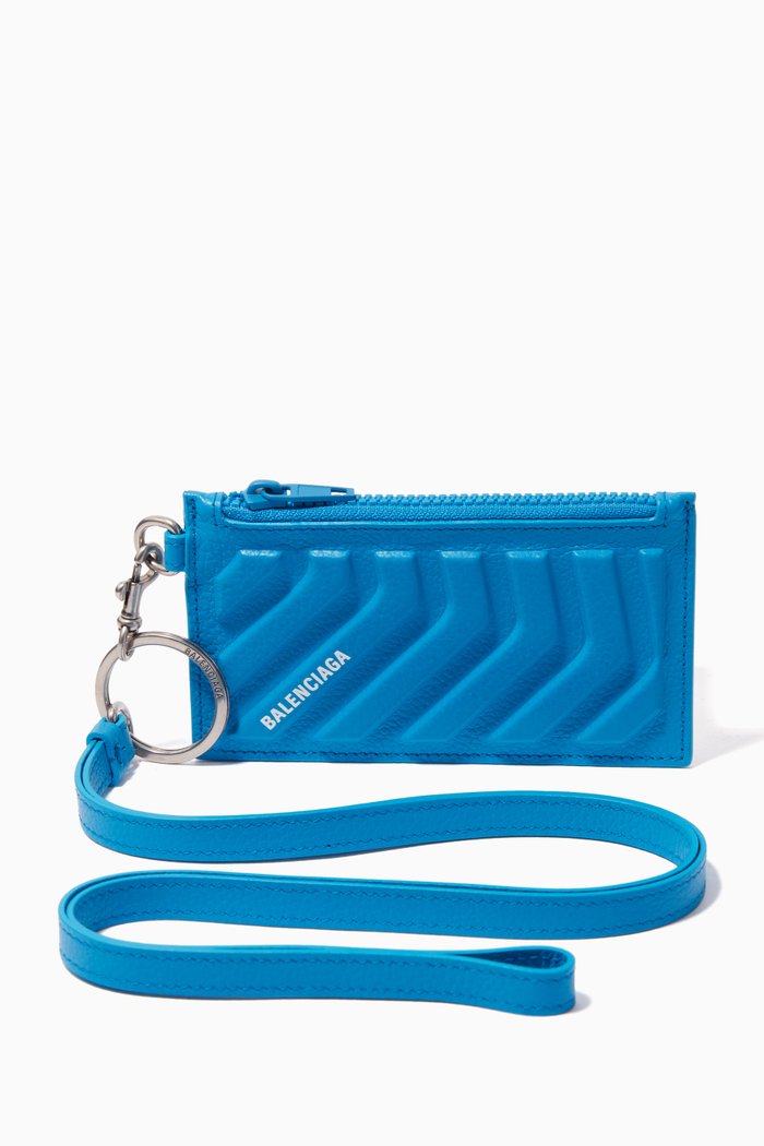 

Card Case on Keyring in Grained Calfskin, Blue