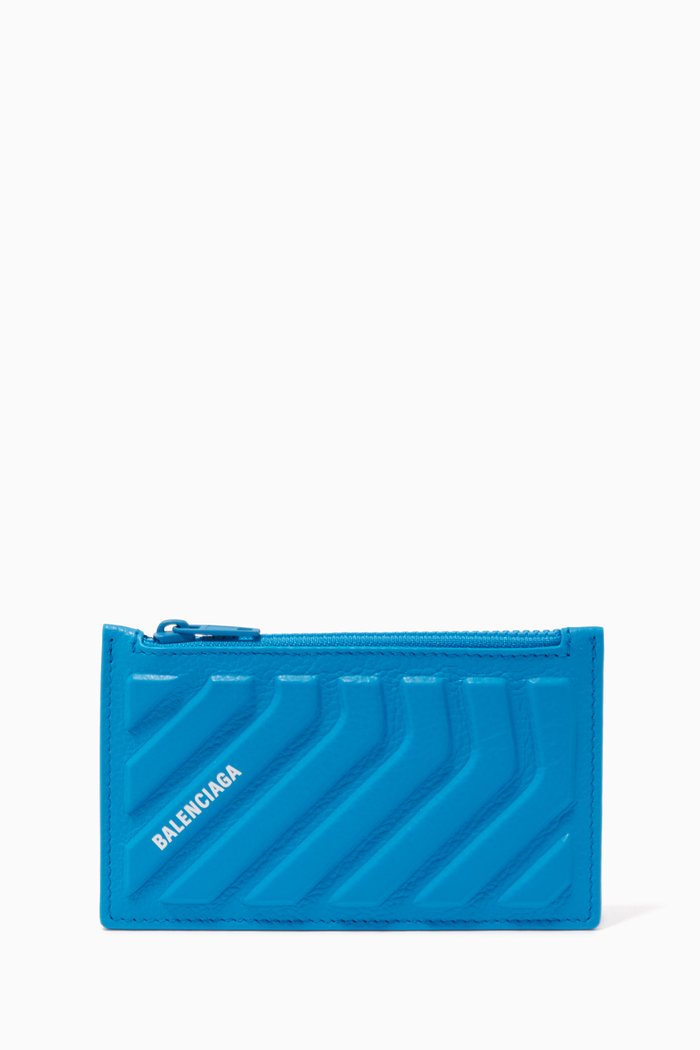 

Long Coin & Card Holder in Grained Calfskin, Blue