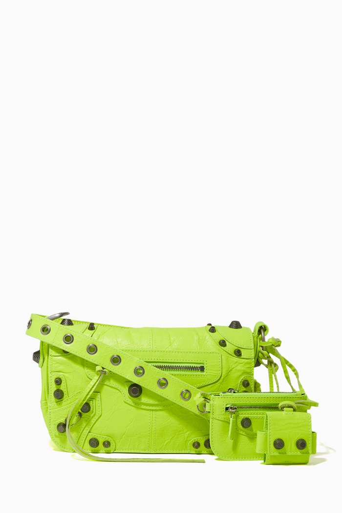 Le Cagole XS Flap Bag in Arena Lambskin, Yellow