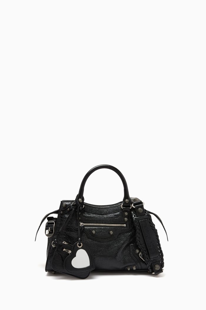 Neo Cagole City Small Shoulder Bag in Leather, Black