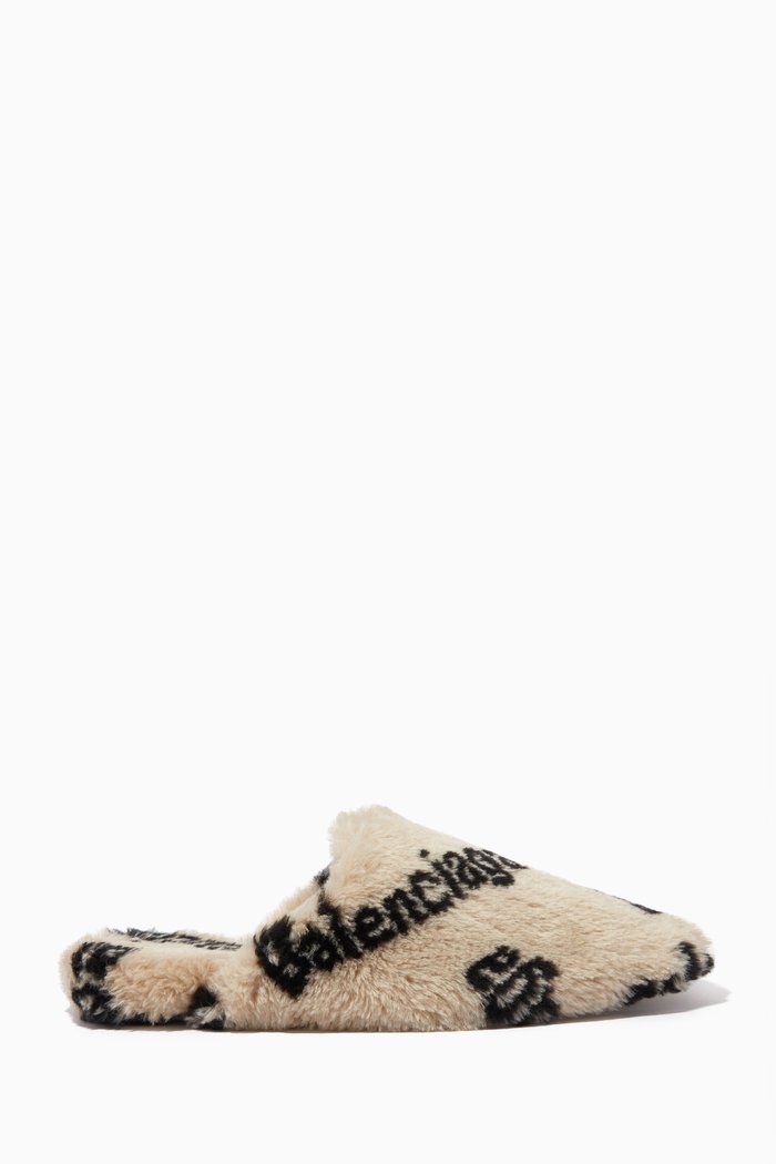 

Teddy Mules in Logo Faux Fur, Neutral
