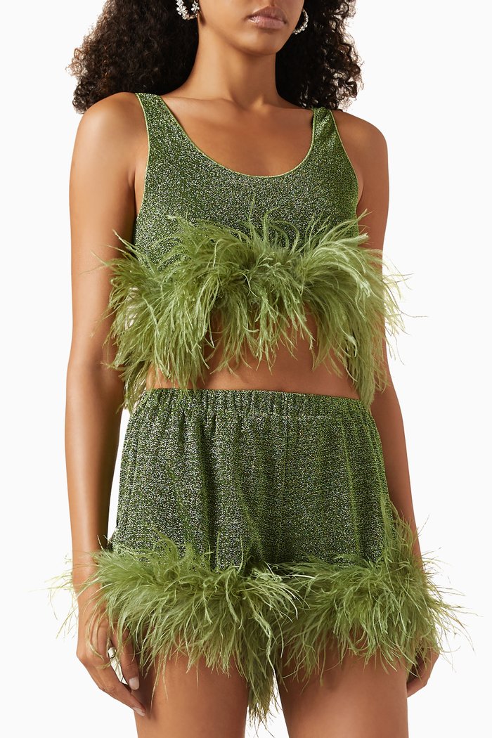 Lumiere Plumage Top in Lurex, Green