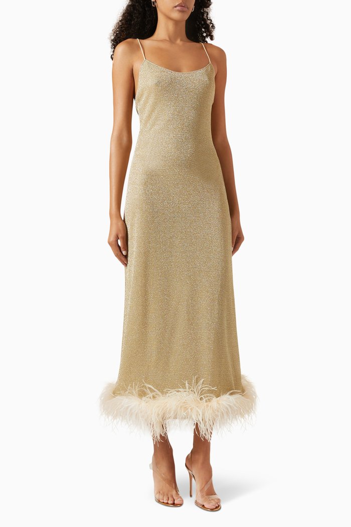 

Lumiere Plumage Slip Dress in Lurex, Gold