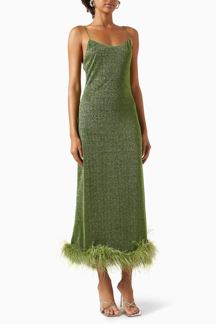 

Lumiere Plumage Slip Dress in Lurex, Green