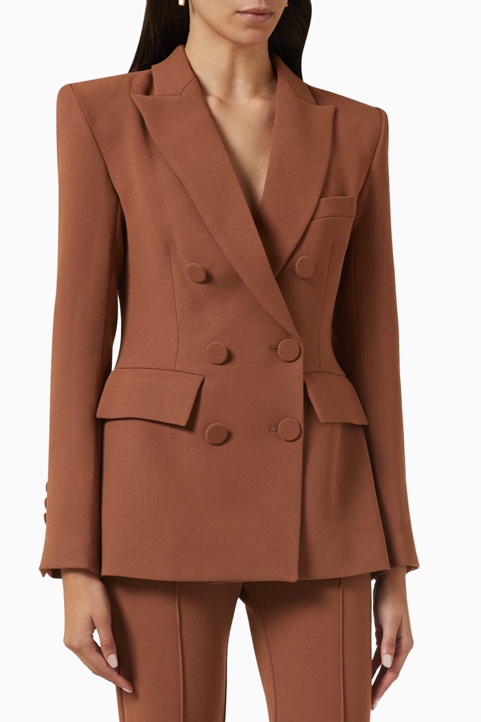 

Landon Double Breasted Blazer in Stretch Crepe, Brown