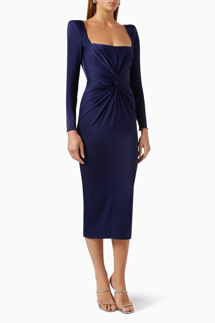 

Alden Twist-front Portrait Midi Dress in Satin-crêpe, Blue