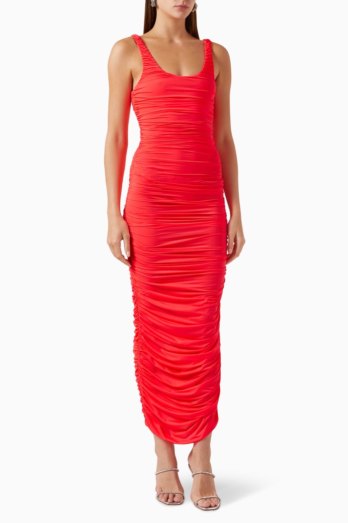 

Benson Ruched Maxi Dress in Lycra, Red